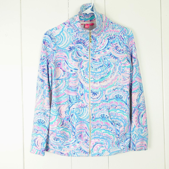 Lilly Pulitzer Leona Full Zip Womens Activewear Jacket SZ XS Sea Shell Tropical - Picture 1 of 15